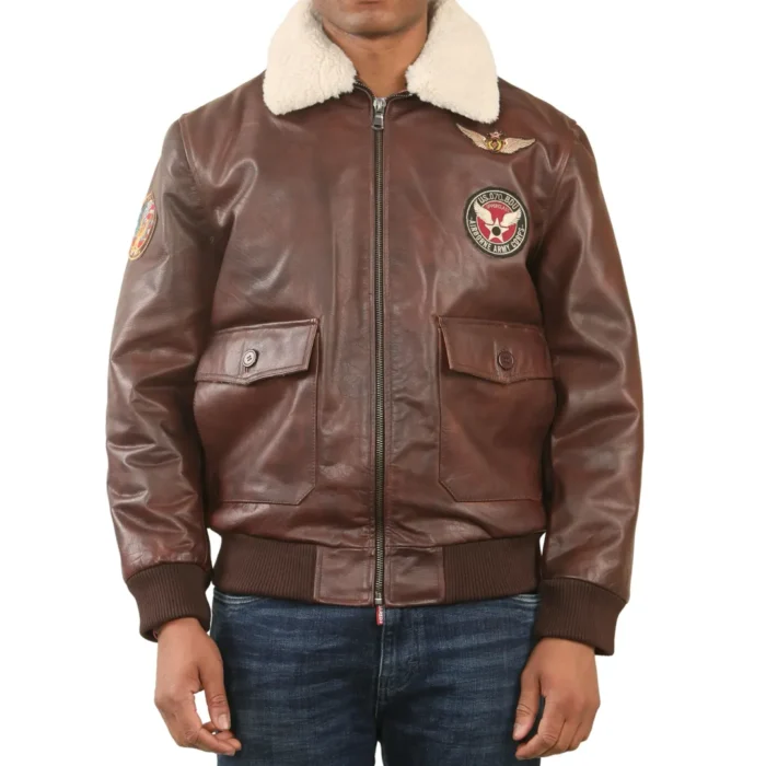Men's Brown Cowhide Aviator Bomber Leather Jacket - Image 1
