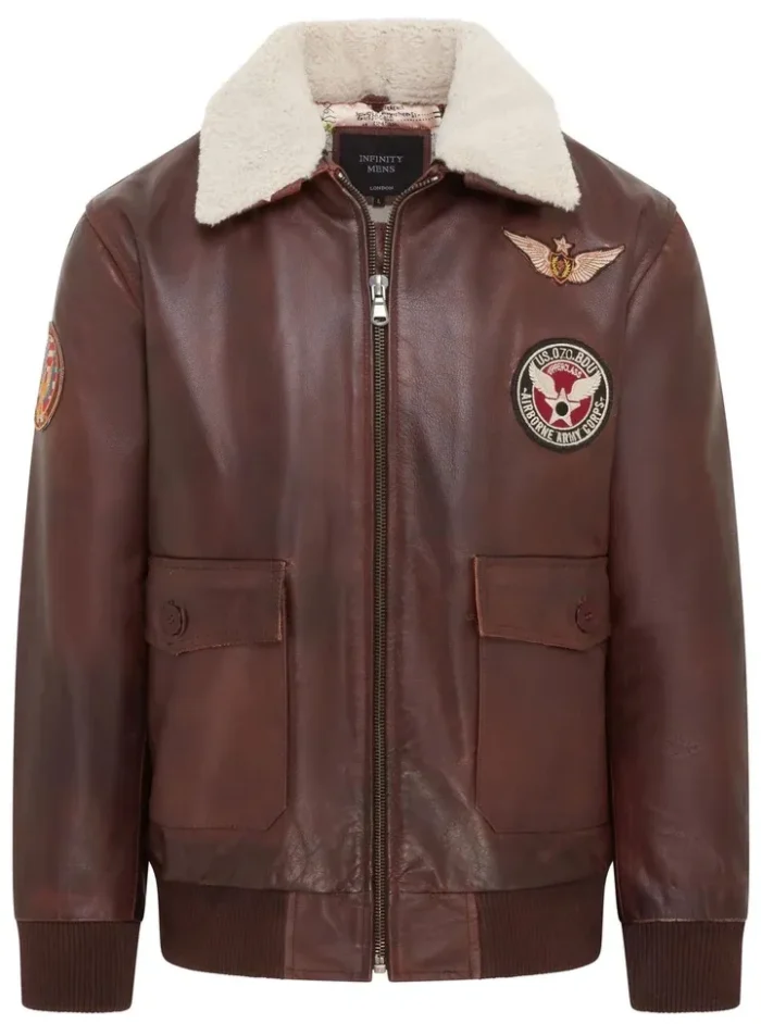 Men's Brown Cowhide Aviator Bomber Leather Jacket - Image 2