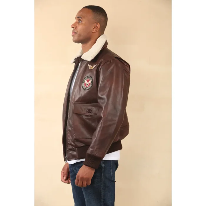 Men's Brown Cowhide Aviator Bomber Leather Jacket - Image 6