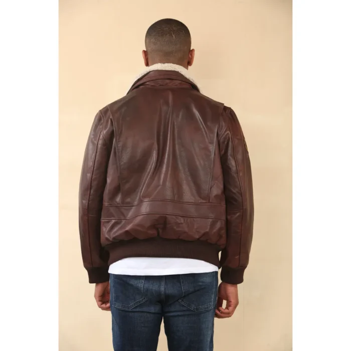 Men's Brown Cowhide Aviator Bomber Leather Jacket - Image 7