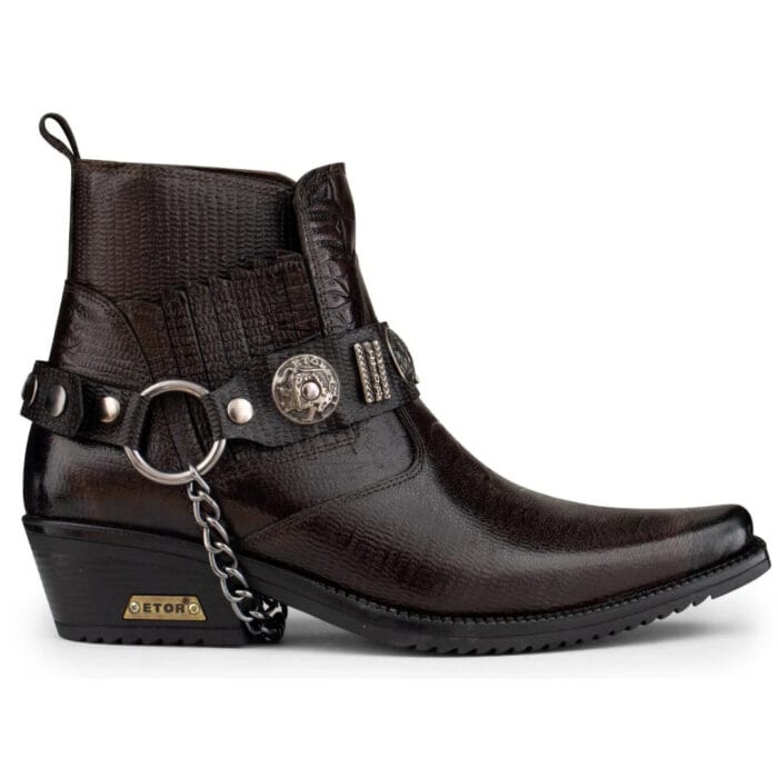 Mens Real Leather Cowboy Riding Ankle Boots Chain Western Heel Dancing - Image 5