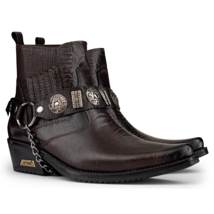 Mens Real Leather Cowboy Riding Ankle Boots Chain Western Heel Dancing - Image 6