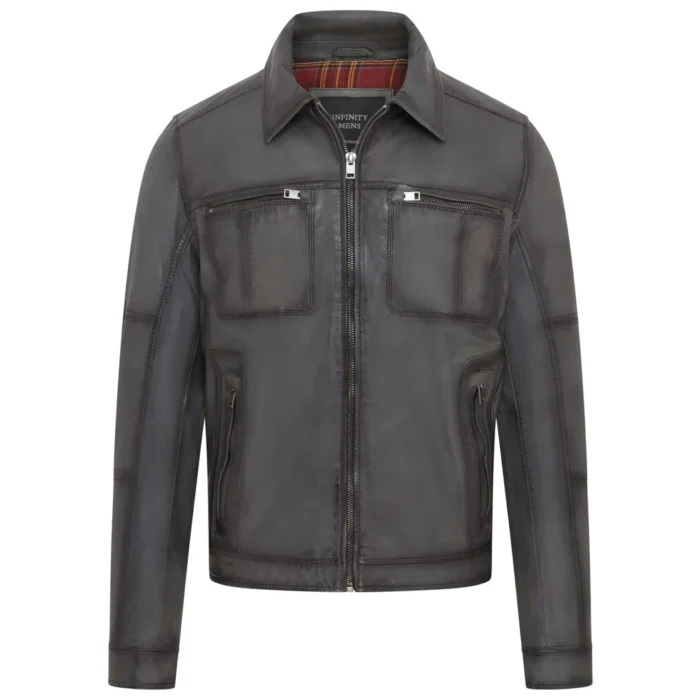 Men's Classic Collar Leather Biker Jacket - Image 2