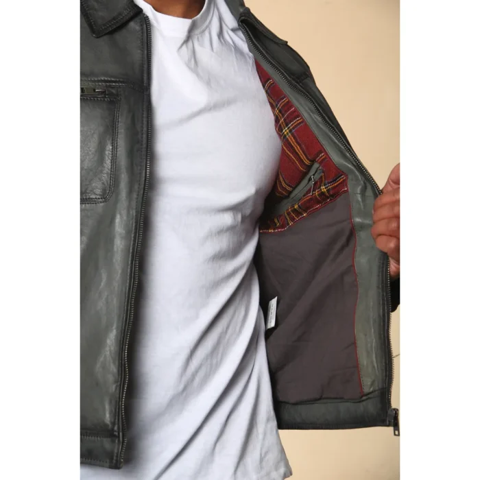 Men's Classic Collar Leather Biker Jacket - Image 4