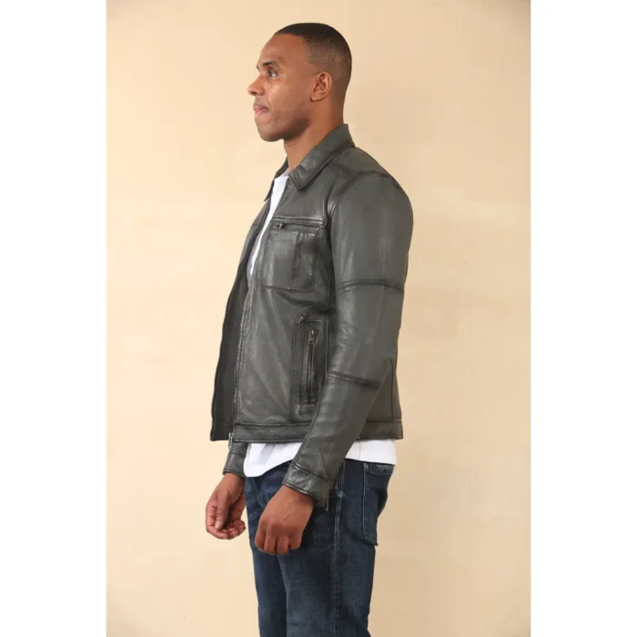 Men's Classic Collar Leather Biker Jacket - Image 3