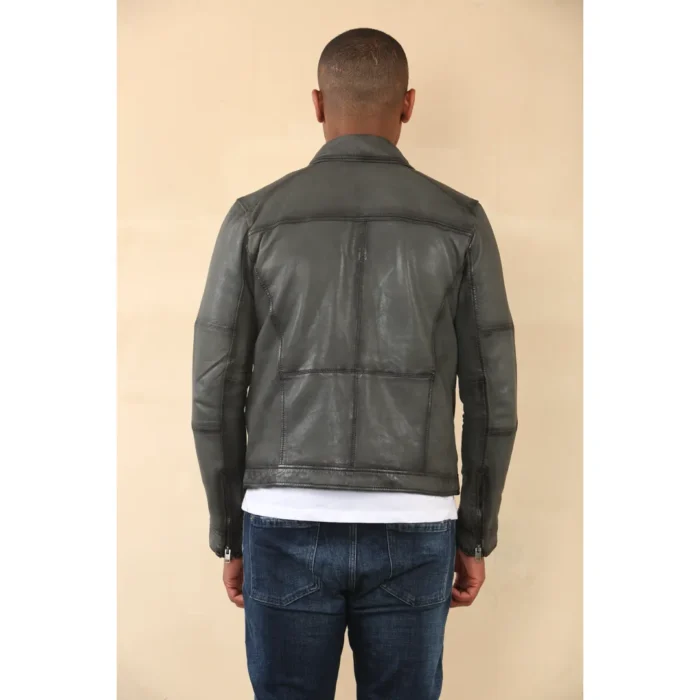 Men's Classic Collar Leather Biker Jacket - Image 7