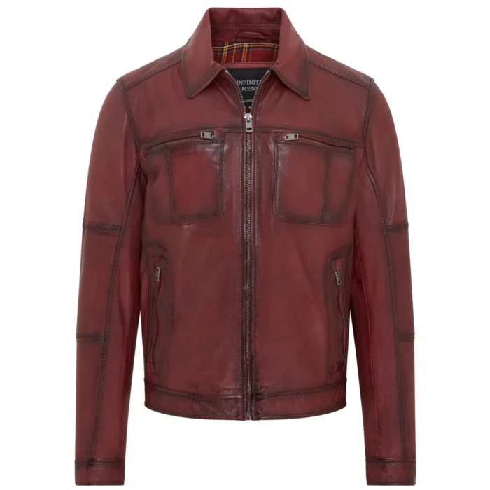 Men's Classic Collar Leather Biker Jacket - Image 21
