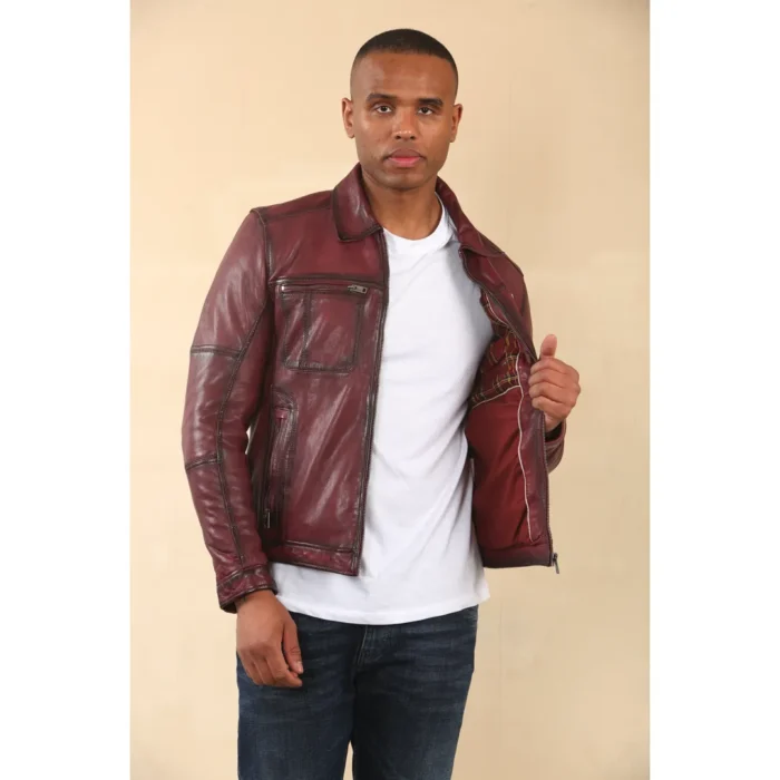 Men's Classic Collar Leather Biker Jacket - Image 19