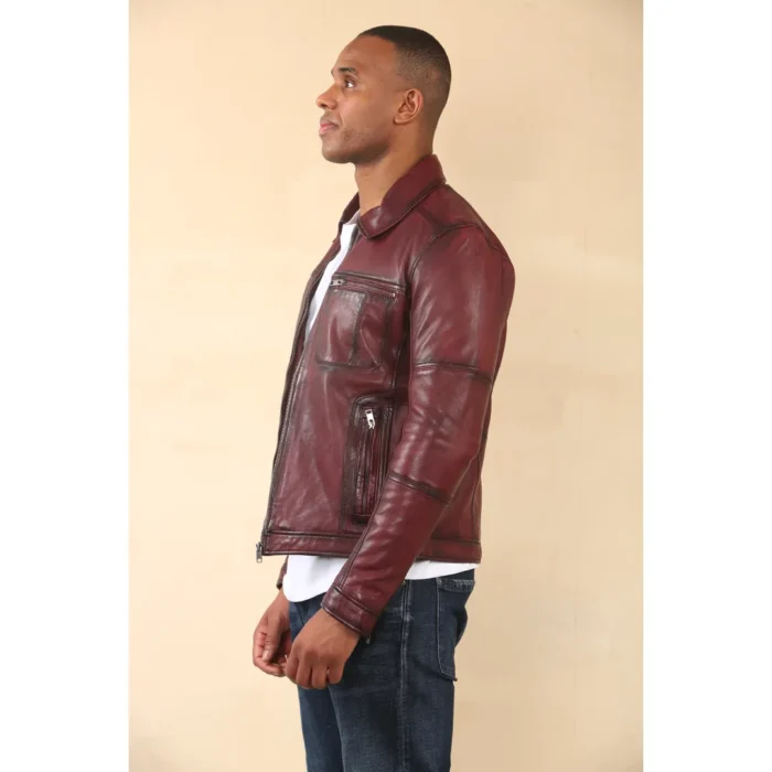 Men's Classic Collar Leather Biker Jacket - Image 17