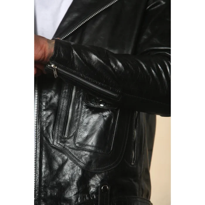 Men's Cow Hide Biker Brando Cross Zip Leather Jacket - Image 5
