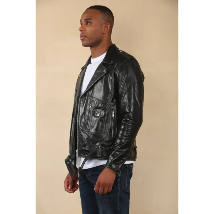 Men's Cow Hide Biker Brando Cross Zip Leather Jacket - Image 6
