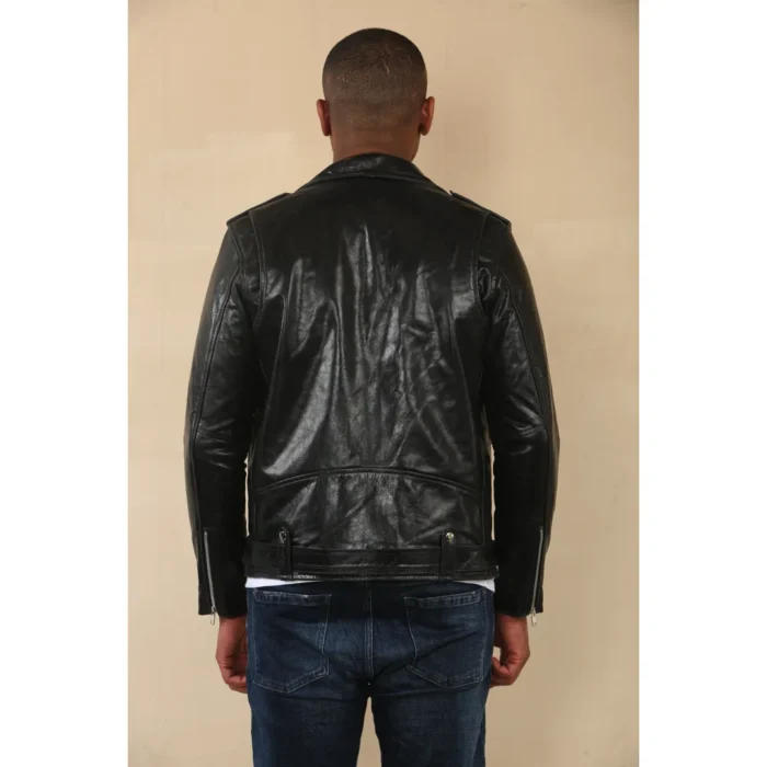 Men's Cow Hide Biker Brando Cross Zip Leather Jacket - Image 7