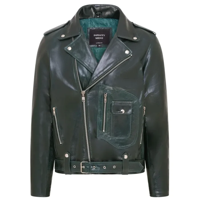 Men's Cow Hide Biker Brando Cross Zip Leather Jacket - Image 9