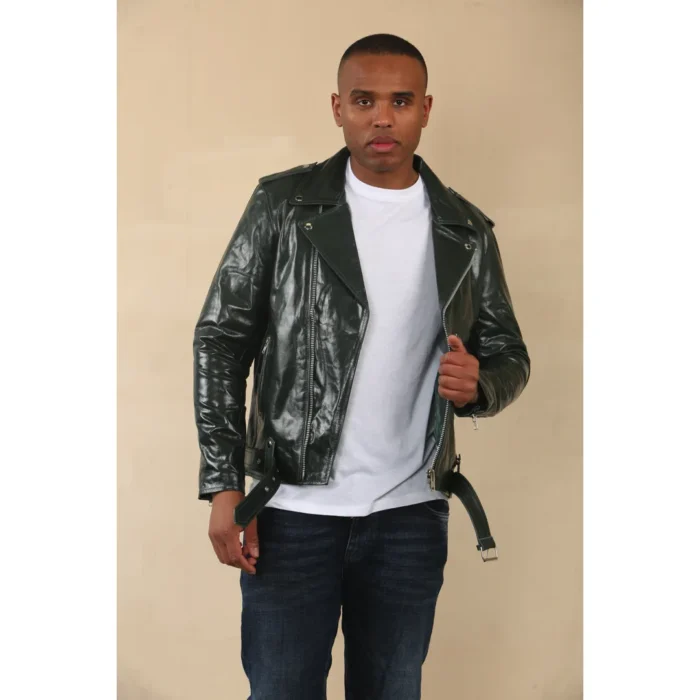 Men's Cow Hide Biker Brando Cross Zip Leather Jacket - Image 10