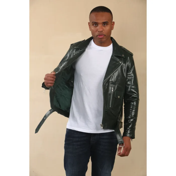 Men's Cow Hide Biker Brando Cross Zip Leather Jacket - Image 11