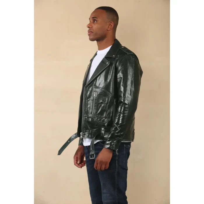 Men's Cow Hide Biker Brando Cross Zip Leather Jacket - Image 13