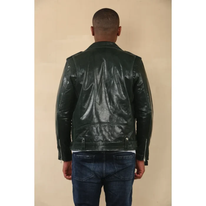 Men's Cow Hide Biker Brando Cross Zip Leather Jacket - Image 14