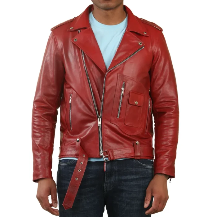 Men's Cow Hide Biker Brando Cross Zip Leather Jacket - Image 15