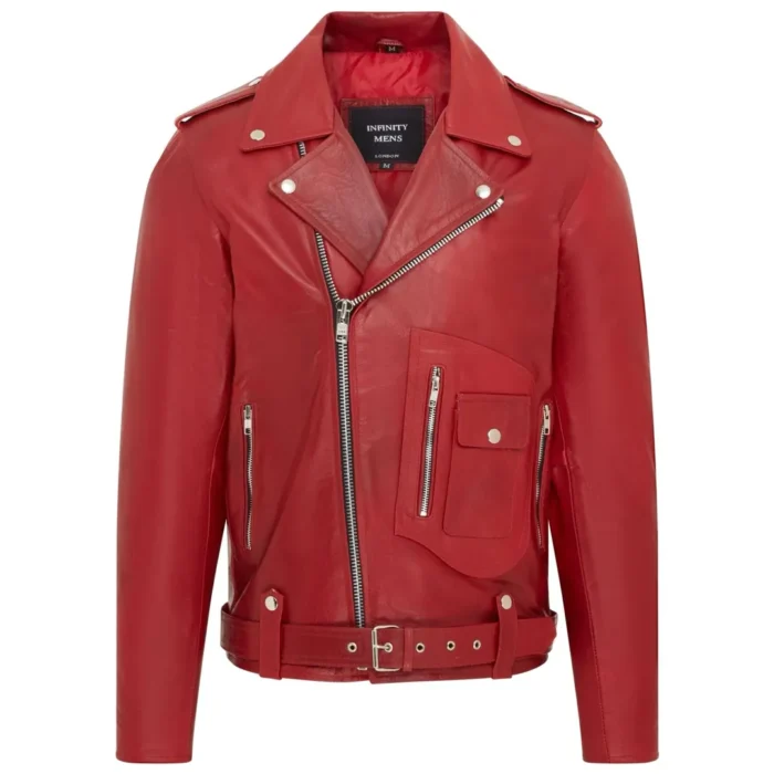Men's Cow Hide Biker Brando Cross Zip Leather Jacket - Image 16