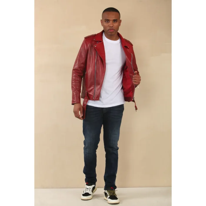 Men's Cow Hide Biker Brando Cross Zip Leather Jacket - Image 17