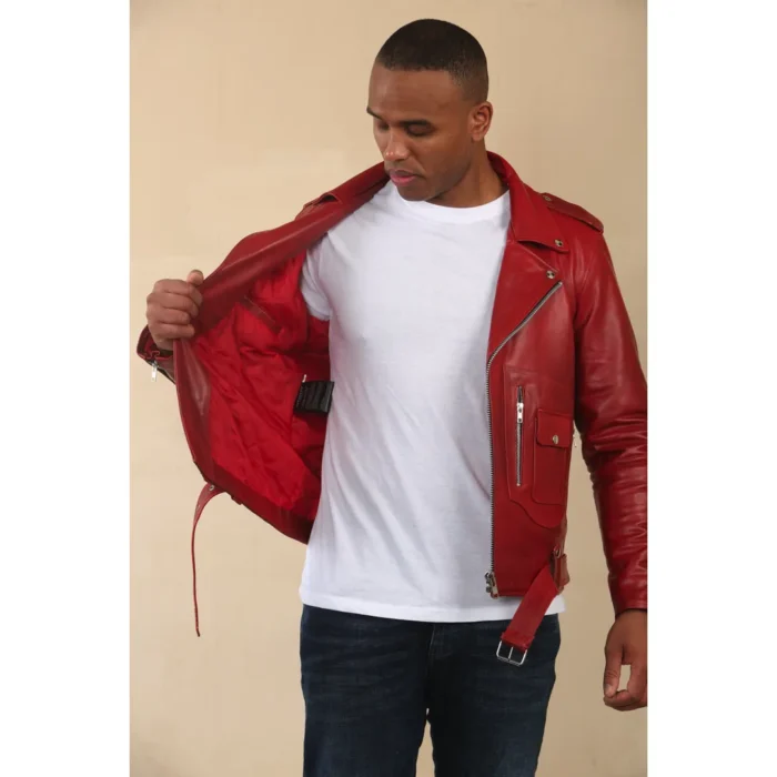 Men's Cow Hide Biker Brando Cross Zip Leather Jacket - Image 18