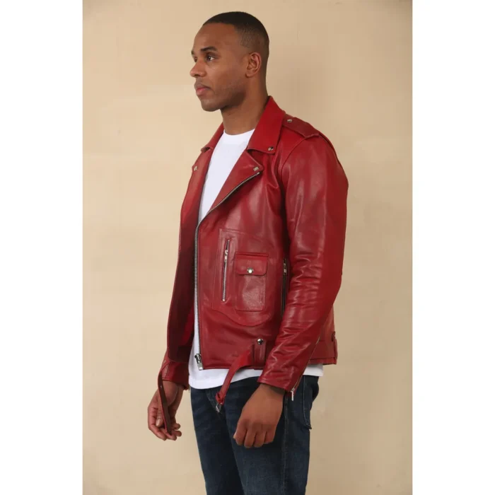 Men's Cow Hide Biker Brando Cross Zip Leather Jacket - Image 20
