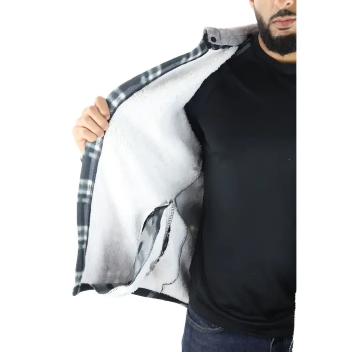 Men's Jumper Thermal Fleece Fur Lined Lumberjack Removable Hooded Buttoned Check Winter Shirt - Image 20