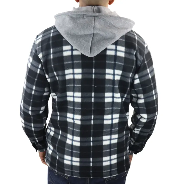 Men's Jumper Thermal Fleece Fur Lined Lumberjack Removable Hooded Buttoned Check Winter Shirt - Image 7