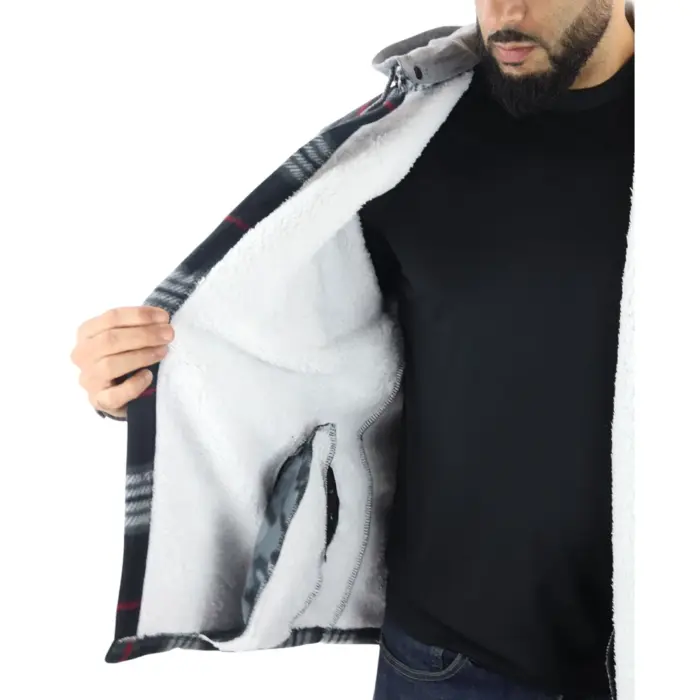 Men's Jumper Thermal Fleece Fur Lined Lumberjack Removable Hooded Buttoned Check Winter Shirt - Image 32