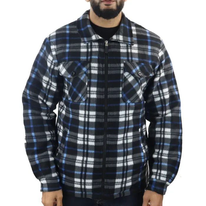 Men's Jumper Thermal Fleece Fur Lined Lumberjack Zipped Check Winter Shirt - Image 1