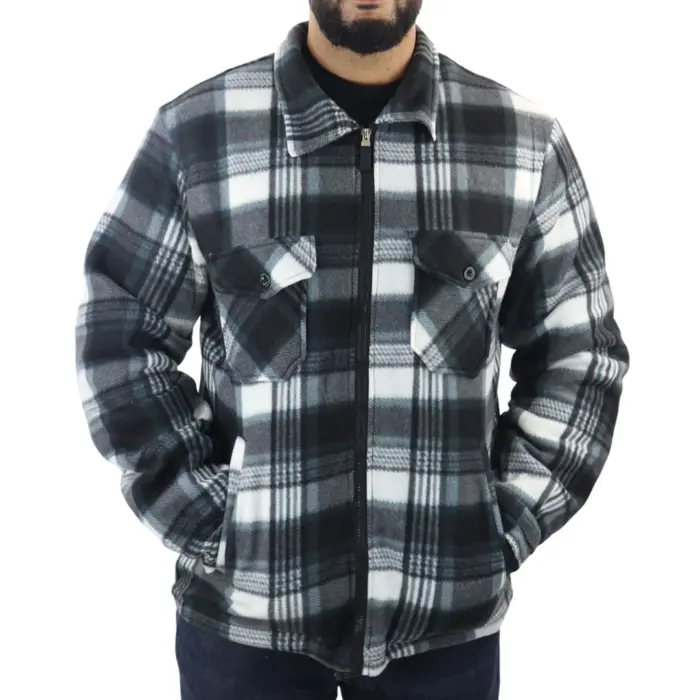 Men's Jumper Thermal Fleece Fur Lined Lumberjack Zipped Check Winter Shirt - Image 8