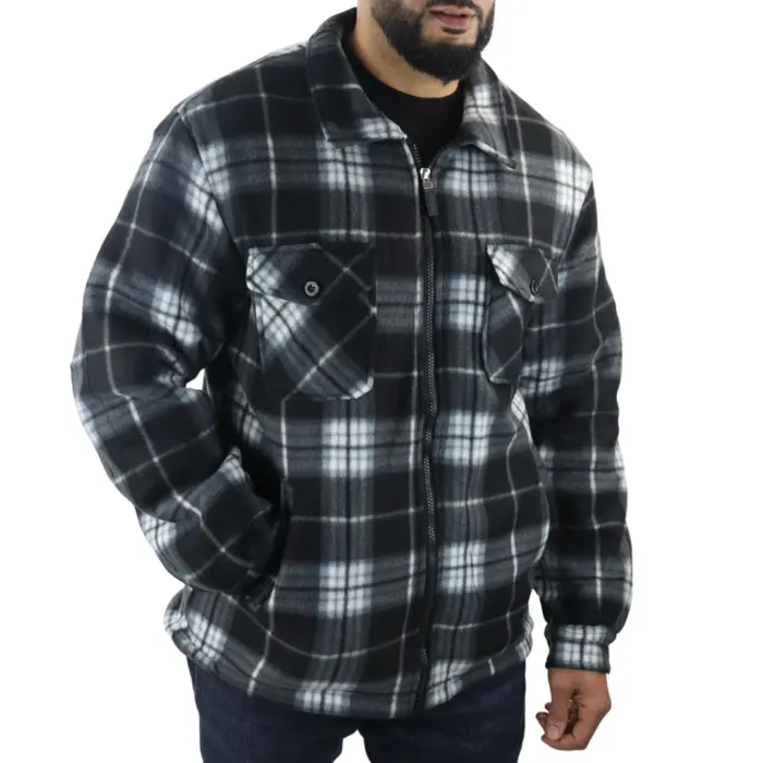 Men's Jumper Thermal Fleece Fur Lined Lumberjack Zipped Check Winter Shirt - Image 16