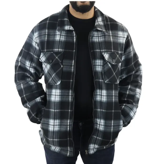 Men's Jumper Thermal Fleece Fur Lined Lumberjack Zipped Check Winter Shirt - Image 17