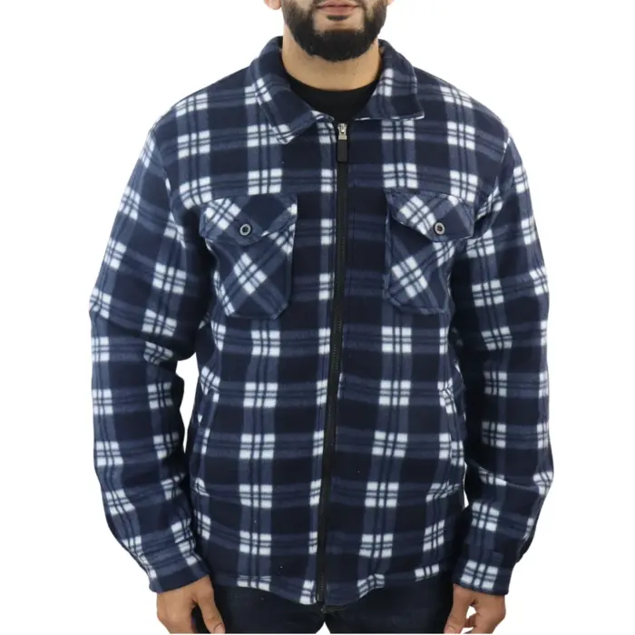 Men's Jumper Thermal Fleece Fur Lined Lumberjack Zipped Check Winter Shirt - Image 20