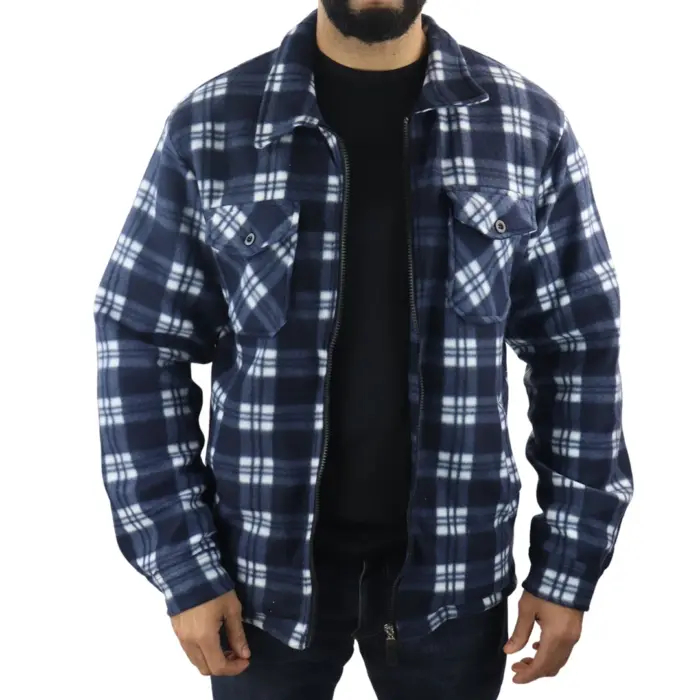 Men's Jumper Thermal Fleece Fur Lined Lumberjack Zipped Check Winter Shirt - Image 23