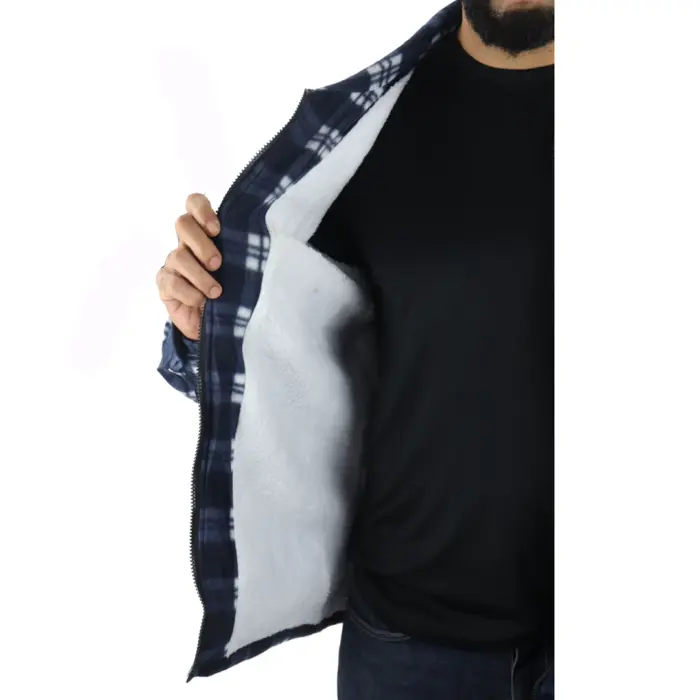 Men's Jumper Thermal Fleece Fur Lined Lumberjack Zipped Check Winter Shirt - Image 25