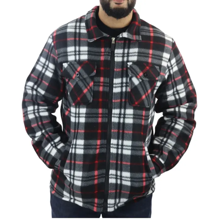 Men's Jumper Thermal Fleece Fur Lined Lumberjack Zipped Check Winter Shirt - Image 28