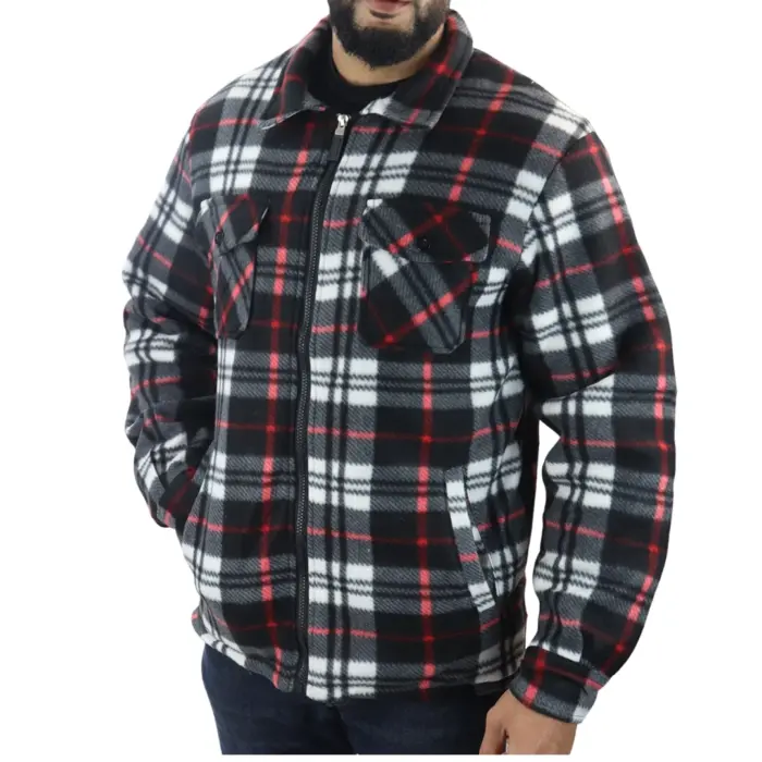 Men's Jumper Thermal Fleece Fur Lined Lumberjack Zipped Check Winter Shirt - Image 29
