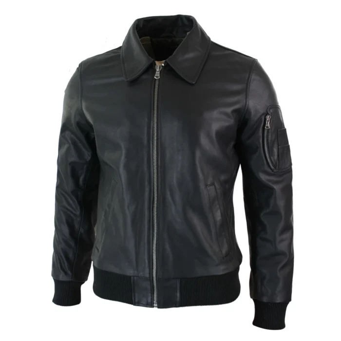 Mens Genuine Real Leather Harrington Bomber MA1 Classic Pilot MOD Jacket - Image 2