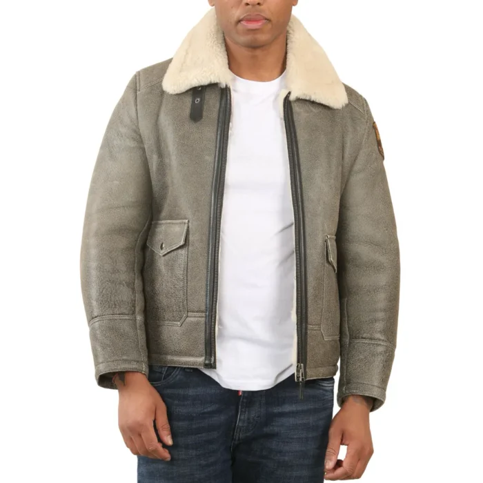 Men's Grey B3 Shearling Aviator Sheepskin Jacket - Image 1