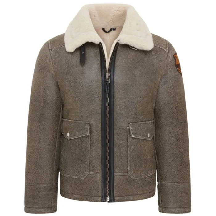 Men's Grey B3 Shearling Aviator Sheepskin Jacket - Image 2