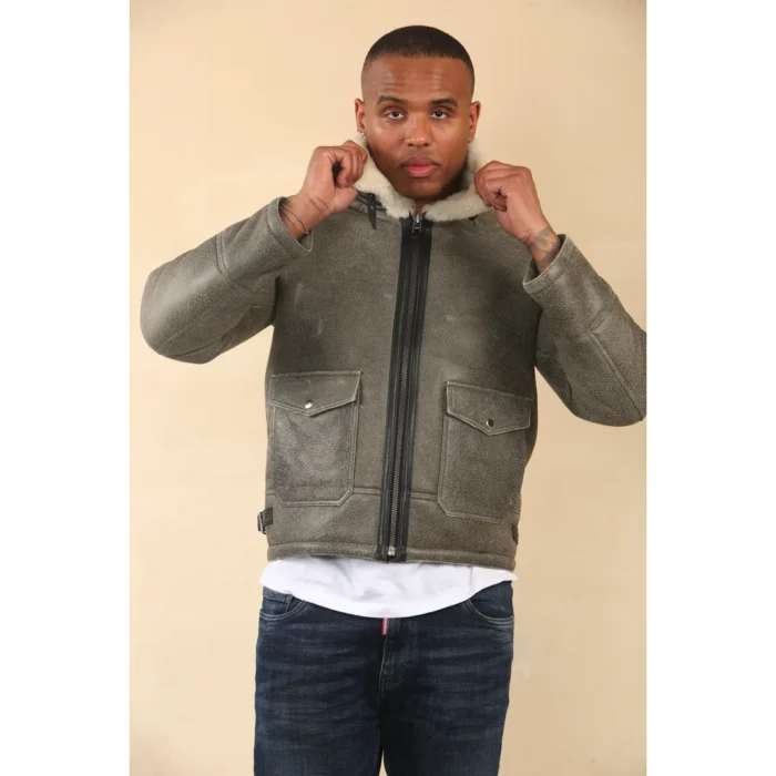 Men's Grey B3 Shearling Aviator Sheepskin Jacket - Image 3