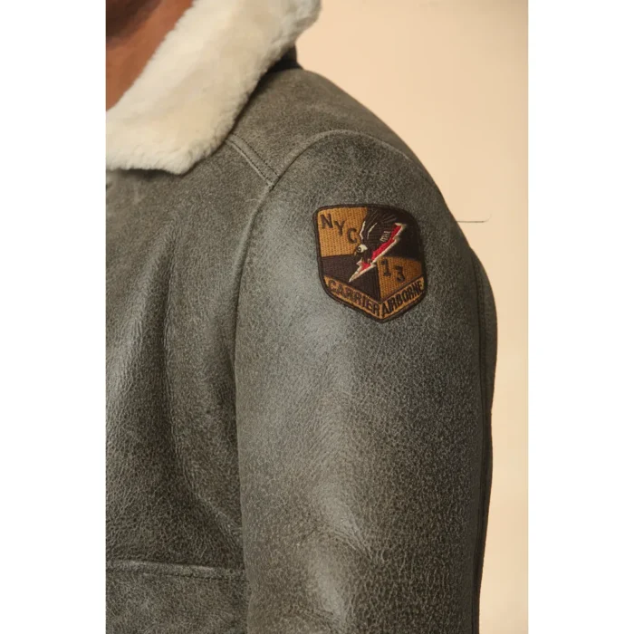 Men's Grey B3 Shearling Aviator Sheepskin Jacket - Image 5