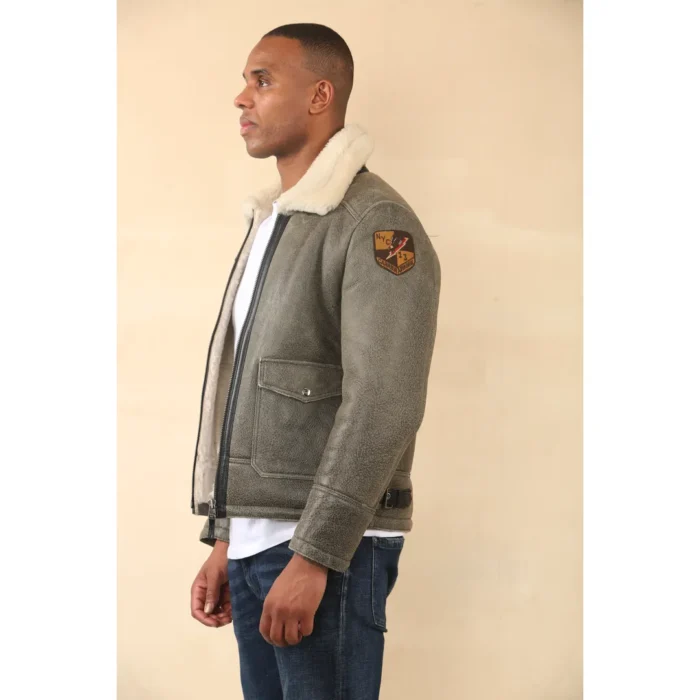 Men's Grey B3 Shearling Aviator Sheepskin Jacket - Image 6