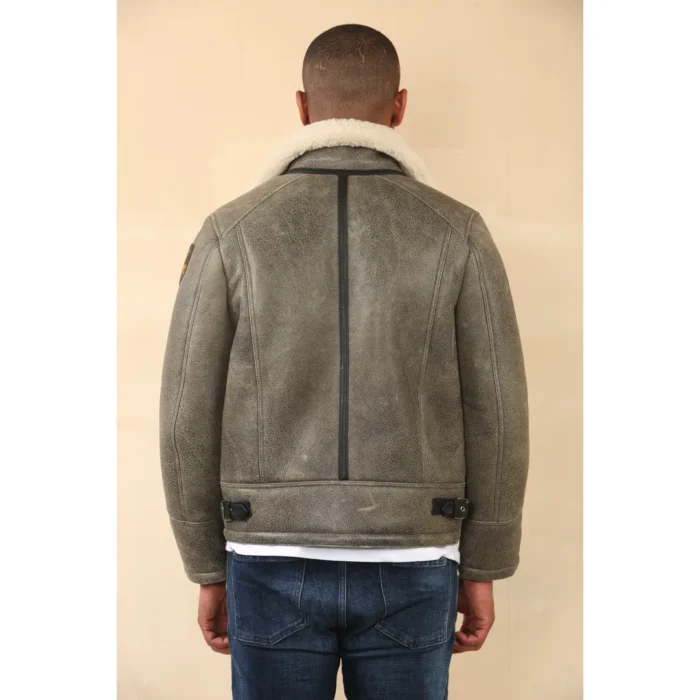 Men's Grey B3 Shearling Aviator Sheepskin Jacket - Image 7
