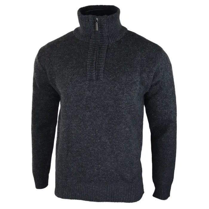 Mens Jumper Fleece Fur Lined Pullover Knitted Warm Winter Casual Half Zip - Image 3