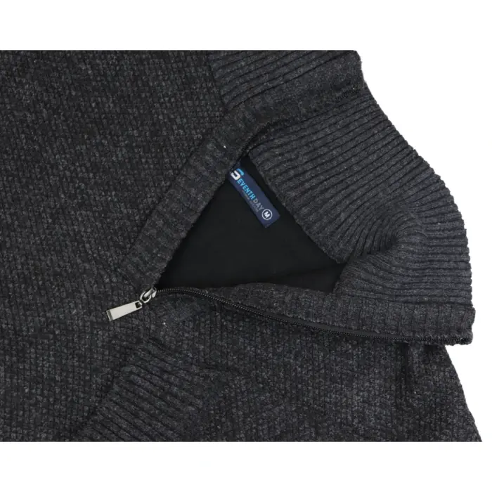 Mens Jumper Fleece Fur Lined Pullover Knitted Warm Winter Casual Half Zip - Image 5