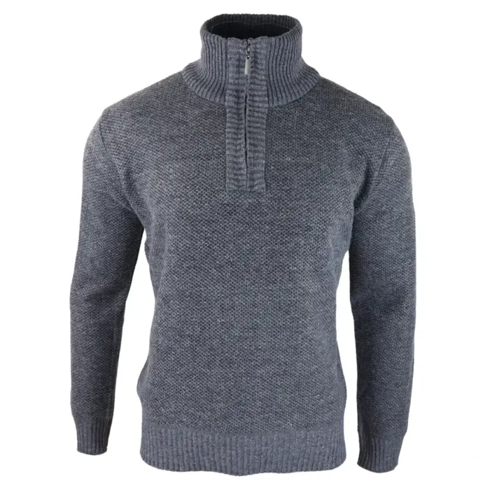 Mens Jumper Fleece Fur Lined Pullover Knitted Warm Winter Casual Half Zip - Image 7