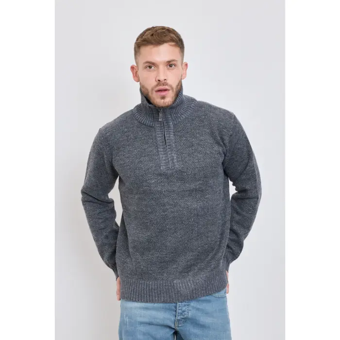 Mens Jumper Fleece Fur Lined Pullover Knitted Warm Winter Casual Half Zip - Image 8