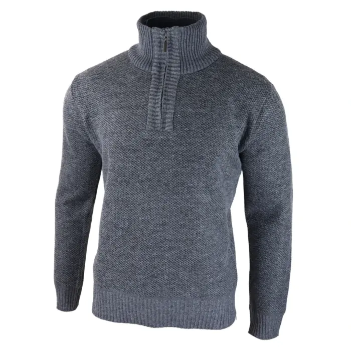 Mens Jumper Fleece Fur Lined Pullover Knitted Warm Winter Casual Half Zip - Image 9